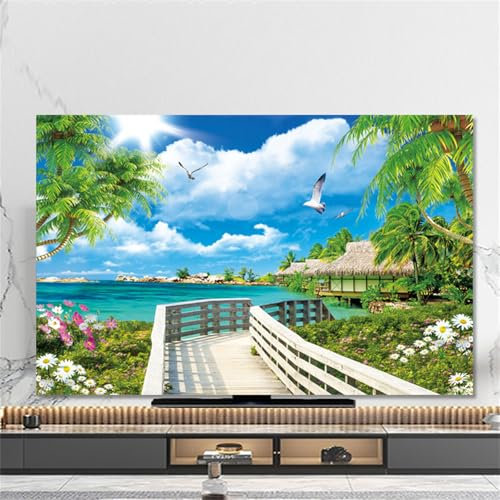 Hixingo TV Cover Decorative, 3D Sea View Pattern TV Dust Cover 32-80inch TV Screen Dust Cover Universal Elastic Television Cover TV Screen Protection Cover (32inch,Sea View)