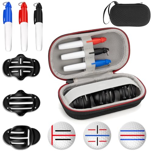 6 Pack Golf Ball Line Marker Tool with Travel Case, 3 Patterns Golf Ball Marker Line Drawing Golf Ball Pens & 3 Golf Ball Marker Stencil, Golf Ball Alignment and Identification Tool for The Golfer