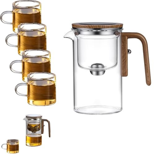 Enchantipot Magische Teekanne, intelligente One-Touch-Tropf-Teekanne, Drucksteuerung, verzauberte Teekanne, verzauberte Glas-Teekanne mit Sieb, magischer Topf, for Geschenke for Teeliebhaber.(720ml+4*