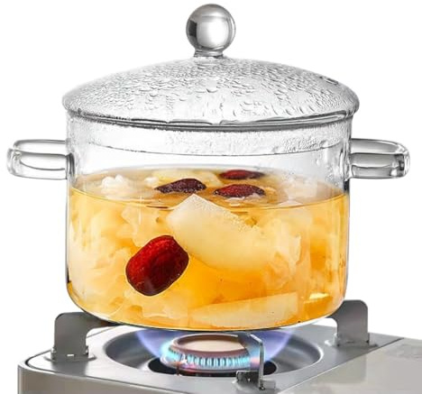 Utensilios de cocina de vidrio con tapa, olla de vidrio de borosilicato alta resistente al calor