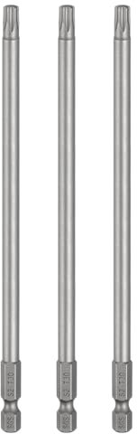 sourcing map 3pcs T30 Torx Testa Cacciavite Bit 1/4 Hex Shank 6 (150mm) Lungo Magnetico No Hole Tip Tamper Proof 6 Point Star Screw Driver Drill Bit S2 Acciaio Industriale Potenza Cacciaviti