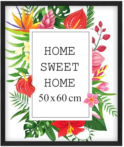MG Design Schwarz Bilderrahmen 50 x 60 cm – Aus echtem Holz mit Acrylglas, zum Aufhängen & Aufstellen, für Fotos, Poster & Puzzle