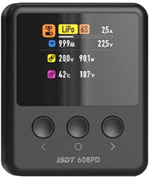 ISDT 608PD Lipo Akku Ladegerät DC 6S/240W/10A USB C 100W/5A für RC-Akkus Balance Ladegerät für Life/Lilon/LiPo/LiHV (1-6S),NiMH(1-16S),Pb (1-12S) Batterien