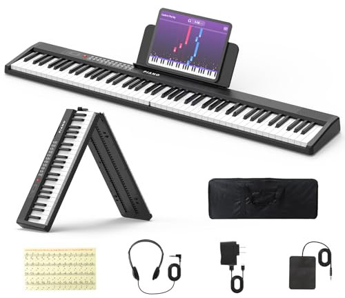 Digital Piano Klavier 88 Tasten,Full Size Semi Weighted Keyboard Faltbares Klavier für Anfänger,Elektronisches Keyboard mit Sustian Pedal, Tragetasche, MIDI, Bluetooth,mit 1800mAh Batterie