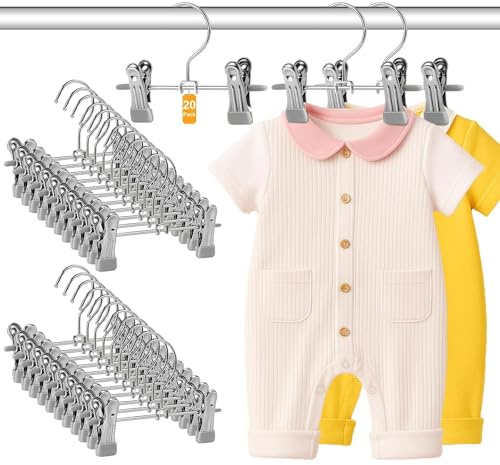 WJWSKI Kleiderbügel Kinder, Hosenbügel mit Anti-Rutsch Klammern 20 stück, Kleiderbügels Platzsparend für Kinderkleidung, 17 cm Metall Baby Kleiderbügels für Baby Hosen Socken Lätzchen (Grau, 20 Stück)