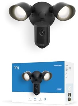 Ring Videocamera con proiettori (Floodlight Cam), alimentazione via cavo(ultimo modello),video 2K, zoom avanzato 6x, proiettori ultraluminosi,prova gratuita di 30 giorni del piano di abbonamento Ring