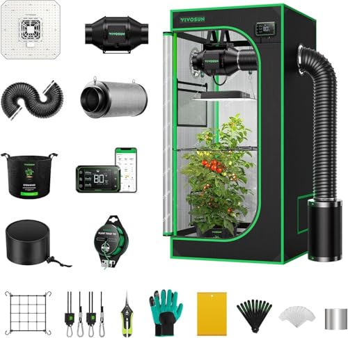 VIVOSUN Growzelt Komplettset 60x60x120cm 100W Vollspektrum Grow Lampe | Mit Automatischer Ventilation und Zirkulation Smart Grow Tent Kit mit GrowHub E42A Controller
