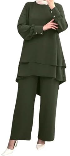 Nlaayong Gebetskleidung Für Frauen Mit Rosenkranz Tasche Hijab, Islam Damen Kleidung Set, Abaya Kopftuch, Muslim Kleider, Khimar Muslimisch Zweiteilige Sets Langarm Top Kleid mit Hosen