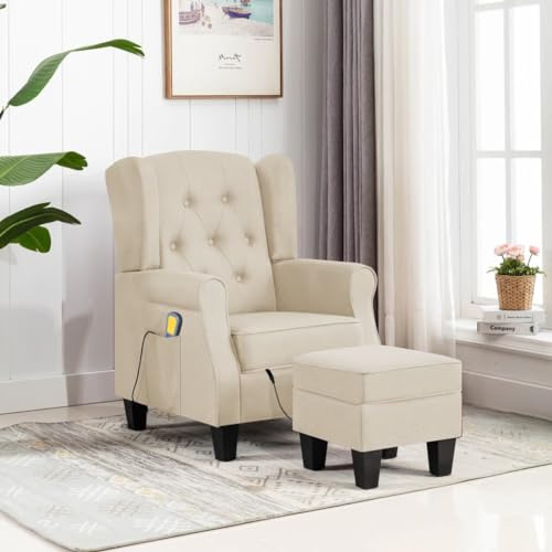 Frdhee Schaukelstuhl Wohnzimmer, Massagesessel mit Hocker Creme Stoff Sessel für Wohnzimmer, Schlafzimmer, Kinderzimmer, Wohnmobil