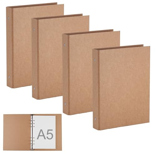 4 Stk Ringbuch A5 Nachfüllbar, Ringbuch A5 6 Ringe, Ordner DIN a5 Natur | A5 Ringordner Kraftpapier mit insgesamt 80 Lose Blätter zum Hinzufügen&Ersetzen, für Büro Schule Studium Reisetagebücher