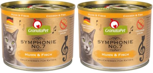 GranataPet Symphonie No. 7 Huhn & Fisch, Katzenfutter ohne Getreide & Zuckerzusätze, Filet in natürlichem Gelee, delikates Nassfutter für Katzen, 6 x 200 g (Packung mit 2)