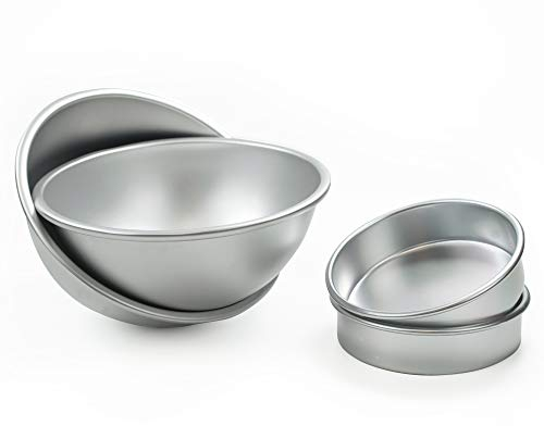 TRIXES Aluminium Ball/Hemisphere/Dome Cake Pan Set - Includes 2 x Half Sphere Baking Tins & 2 x 6 Inch Round Tins - 3D Ball Cake & Dessert Moulds - for Novelty Football, Tennis, Golf Sports Cakes