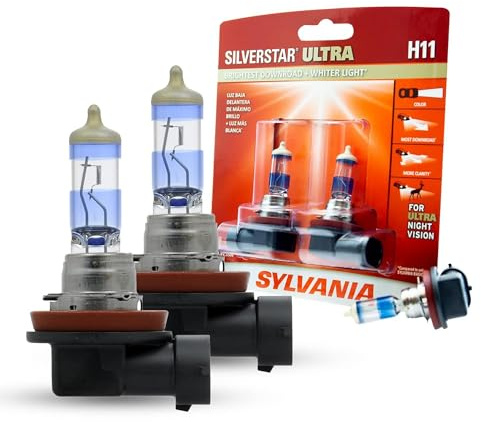 SYLVANIA - H11 SilverStar Ultra - High Performance Halogen Headlight Bulb, High Beam, Low Beam and Fog Replacement Bulb, Brightest Down Road with Whiter Light, Tri-Band Technology (Contains 2 Bulbs)