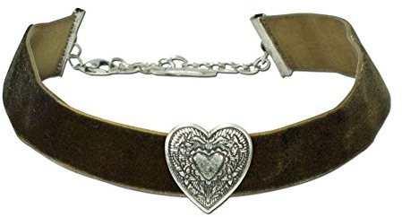 Alpenflüstern Trachten-Samt-Kropfband breit Trachtenherz - Trachtenkette enganliegend, Kropfkette elastisch, Damen-Trachtenschmuck, Samtkropfband grün DHK092