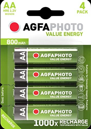 4 x AGFA AA 800mAh RECHARGEABLE BATTERIES 1.2V NiMh HR6