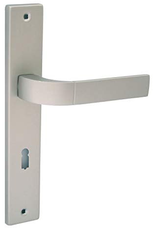 domino Türgriff 72 Drückergarnitur BB-Buntbart Set Langschildgarnitur Türklinke für Zimmertür, Bürotür & Innentür L-Form Aluminiuml Satin Nickel Velvet Türdrückergarnitur FOKUS M91