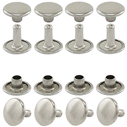 GETMORE Parts Hohlnieten Doppelkopf, Doppel-Niete, Doppelhohlniete, zweiteilig, Messing, rostfrei - ab 100 Stück, Silber vernickelt, 6 mm