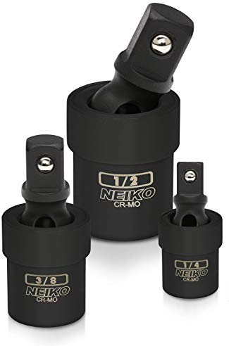 NEIKO 02486A Impact Universalgelenk-Stecknuss Schwenksatz Stecknuss Verlängerung Set aus Cr-Mo mit beiliegenden 1/4-, 3/8- und 1/2-Zoll-Stecknüssen 3-teilig