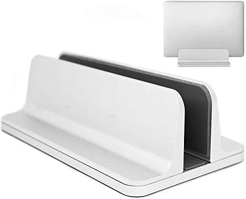MyGadget Vertical Laptop Stand [Adjustable] - Space-saving Desktop Holder for Notebooks like Apple MacBook Air | Pro, Google Chromebook - Aluminium Silver