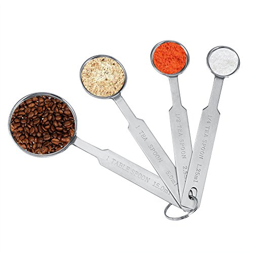 Cucharas medidoras de acero inoxidable, juego de 4 cucharas medidoras para medir ingredientes secos y líquidos, incluyen 1,25 ml, 2,5 ml, 5 ml, 15 ml