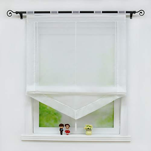 Joyswahl Voile Raffrollo mit Quaste Transparenter Dreieck Rollos mit farbigem Blende »Julia« Schals Fenster Gardine mit Schlaufen BxH 60x140cm Weiß 1 Stück