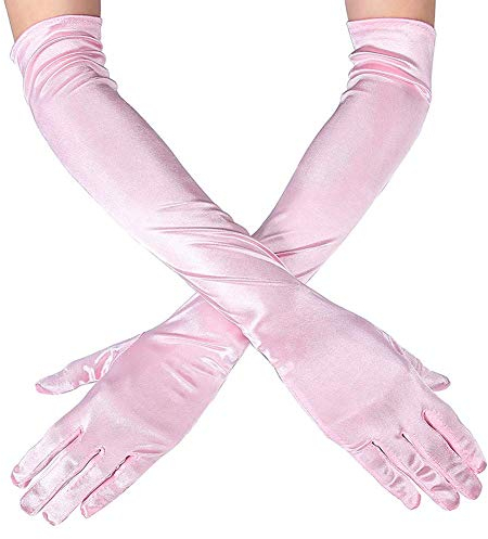 Ruiuzi Long Flapper Abendoper Hochzeiten Satin Handschuhe 1920er Jahre Handschuhe Ellenbogenlänge 15 '/ 21' für Frauen (21 Inches-pink)