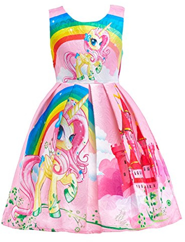 Lito Angels Zaubereinhorn Kleid Kostüm für Kinder Mädchen, Sommer Kleider Casual Freizeitkleidung Verkleidung, Blau/Rosa/Lila