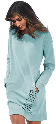ELFIN Damen Sweatkleid Langarm Kleider Sweatshirt Dress Lässig Sportliche Longshirt Tops Minikleider mit Logodruck Herbst