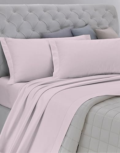 GEMITEX Parure de lit fabriquée en Italie en Flanelle en 100% Coton, Double, Ligne Enjoy, Teinte Unie Rose, avec Traitement Anti-Boulochage Hivernal, Chaud et économie sur Le Chauffage