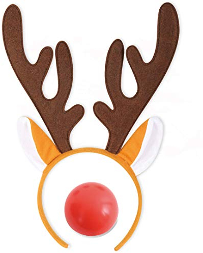 KarnevalsTeufel.de Set REH Rehlein Haarreif Rentier rote Nase Rudolf Weihnachten Geweih Haarschmuck Zubehör Accessoire (Set1)