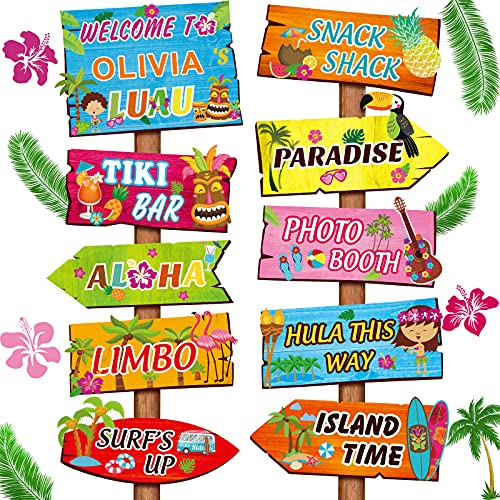 Jetec 20 Stücke Luau Party Welcome Schild, Tropisch Hawaiian Summer Thematische Party Dekorationen Haustür mit 4 Blätter Aufkleber