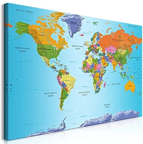 B&D XXL Wandbild Mega XXXL Weltkarte Einteiliger XXL-Format Kunstdruck zur Selbstmontage Leinwandbilder moderne Bilder DIY Wanddekoration Wohnung Deko Landkarte Kontinente