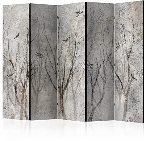 murando Raumteiler Foto Paravent Abstrakt 225x172 cm beidseitig auf Vlies-Leinwand bedruckt Trennwand Spanische Wand Sichtschutz Raumtrenner Design Vogel Wald Bäume Textur Landschaft c-C-0490-z-c