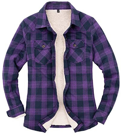 ZENTHACE Veste chemise en flanelle doublée de polaire Sherpa pour femme (doublure Sherpa), violet, Large