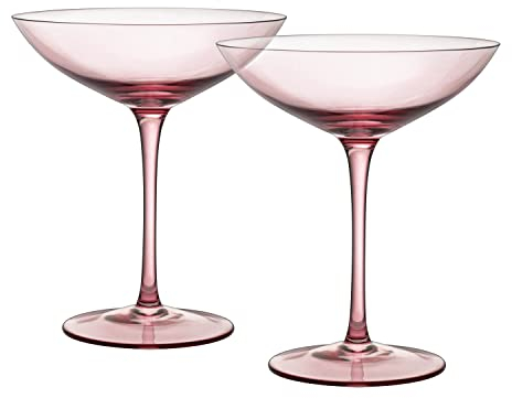The Wine Savant Champagne Coupes 12oz Colorful Champagne Glasses, Prosecco, Mimosa Glasses Set, Cocktail Glass Set, Bar Glassware Luster Glasses (2, Blush Pink)