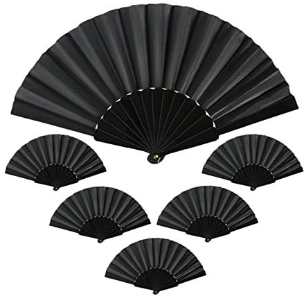 CAINCAY 6 Stück Handheld Faltventilator Chinesischer Handfächer Fan Orientalischer Tuch Stoff Fan Faltfächer Handheld Gefaltet Fan für Hochzeit Tanz Party Favors DIY Dekoration