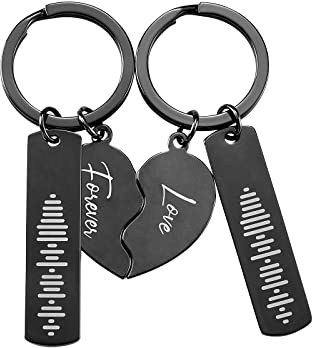 2 Stücke Schlüsselanhänger Liebespuzzle Herz Anhänger mit Namen/Wunschgravur/Datum/Spotify Code Individuell Graviert Edelstahl Schlüsselring Personalisiertes Geschenk für Paare Jahrestag Valentinstag
