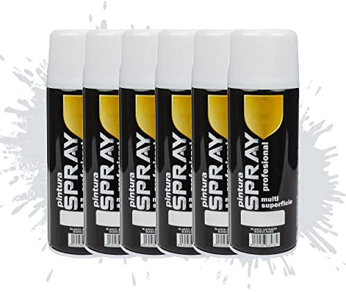 Etrexonline Pintura Spray Multicolor Profesional 400ml Adecuado Metal Madera y Plástico - Color Blanco Satinado (Paquete de 6)