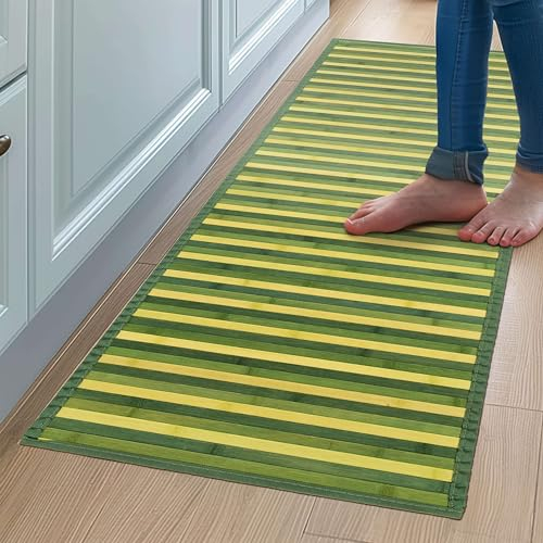 CosìCasa Tapis Cuisine et Salle de Bain en Bambou - 50x180 cm Antidérapant et Résistant à l'eau - Bois Naturel Durable - Effet Multicolore Facile à Nettoyer - Vert