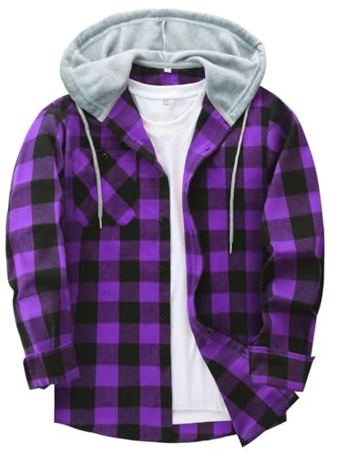 JACKETOWN Men's Hoodies Long Sleeve Casual Plaid Flannel Shirt Mens Jackets Top Button Down Shirts for Men Cotton Lumberjack Regular Fit