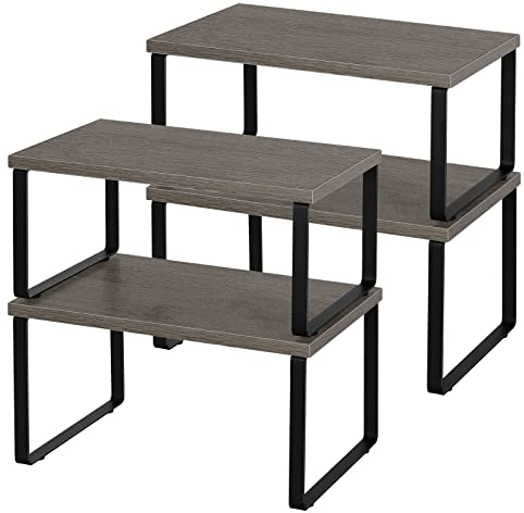 YBING 4er Set Thekenregal, Schrank Regal, Stapelbares und Erweiterbares Lagerregal für Küchenschränke Utensilien, Geschirr, Konservendosen, Gewürze, Rustikale Gewürzregal