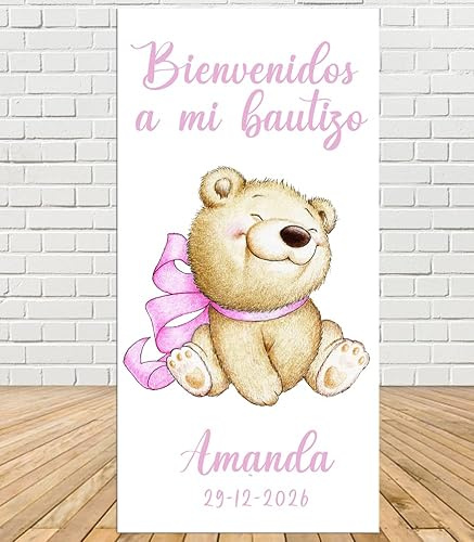 Bear Christening Welcome Sign with Ribbon 140 x 70 cm | Fun and Economical | Christening Detail | Decorated Baptism | Customisable