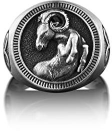 BySilverStone Jewelry Silberring Für Männer – Widder-Sternzeichen-Siegelring Für Männer, Männlicher Ring Am Kleinen Finger Mit Tiefdruck-Sternzeichen-Symbol, Astrologie-Ring Für Freund, Horoskop