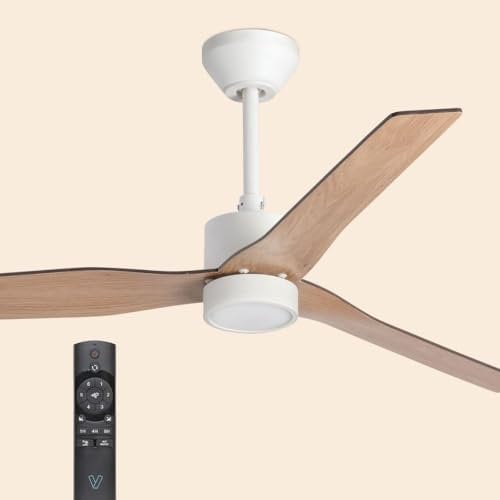 ventyly / ORIGINAL/Ventilador de techo blanco con luz y palas reversibles blanco-arce Ø120 cm/Ultra Silencioso, bajo consumo, 6 Velocidades, Mando, Verano-Invierno, temporizador, luz LED regulable