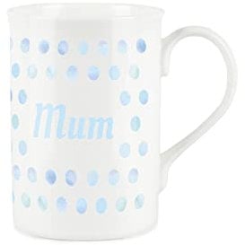 Purely Home Aqua Polka Dots Spots Mum Mug - Fine Bone China Gift/Present Mug for Mum