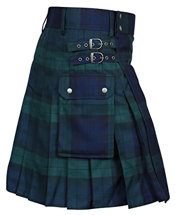 BaronHong Schottischer Kilt für Herren, traditioneller Highland-Tartan-Utility-Kilt (grün, 36-38)
