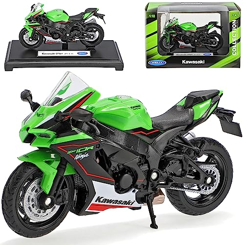Welly Kawasaki ZX-10R Ninja Grün 1/18 Modell Motorrad mit individiuellem Wunschkennzeichen