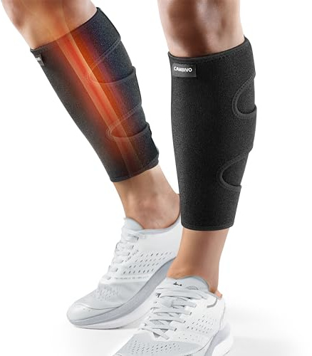 CAMBIVO Calf Support Brace 2 Pack with Adjustable Neoprene Sleeve | Pain Management, Muscle Strain Relief, Varicose Veins Care, Mesh-Lined Fabric, 3-Strap Fit for Cycling and Long Workdays