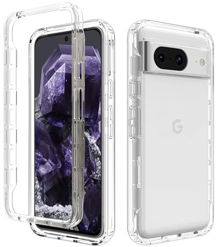 ESTH® Funda Transparente para Google Pixel 8 con Protector de Pantalla, Carcasa de Silicona con PC Bumper, Protector Antigolpes de 360 Grados, Transparente