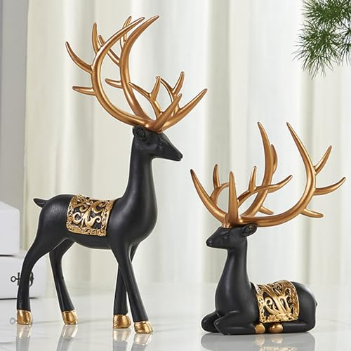 Decorazioni per Renne Natalizie da 2 Pezzi Figurine di Cervi Natalizi, Scultura in Resina di Renne in Piedi E Sedute, Forniture per Centrotavola da Tavolo con Cervi Natalizi,Black